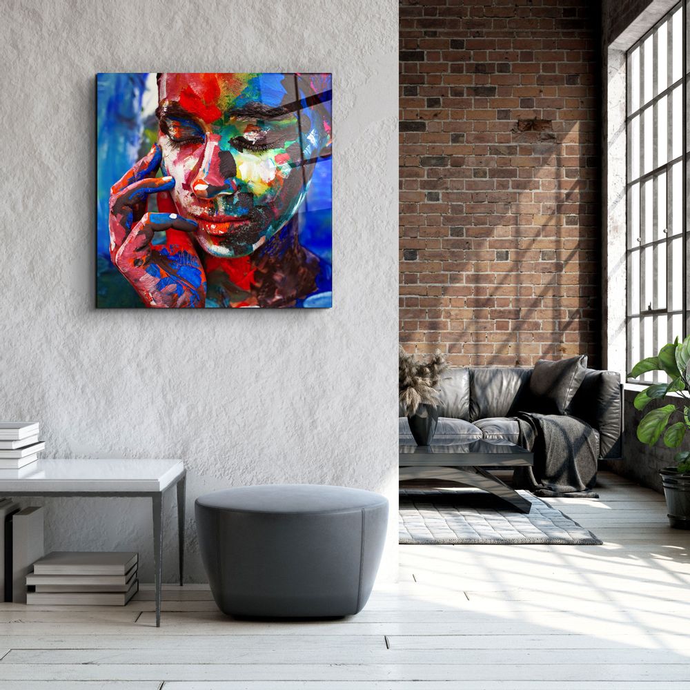 Autres décorations murales - ・"Abstract Colors Woman Portrait"・Glass Wall Art | Artdesigna Glass Printing Wall Arts. - ARTDESIGNA