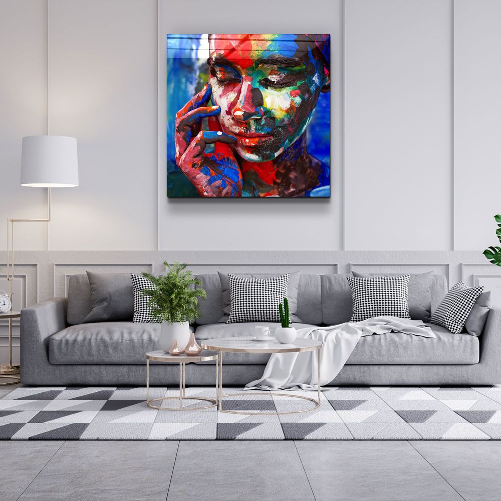 Autres décorations murales - ・"Abstract Colors Woman Portrait"・Glass Wall Art | Artdesigna Glass Printing Wall Arts. - ARTDESIGNA