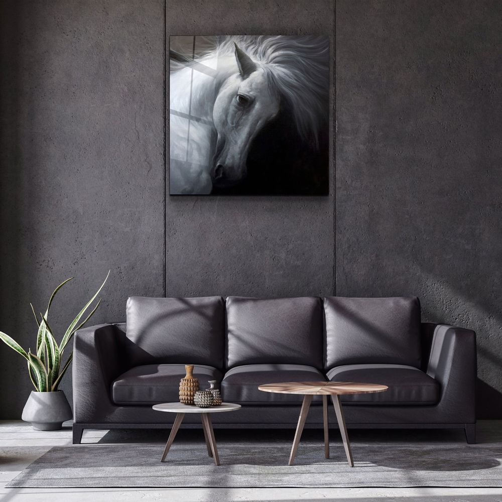 Autres décorations murales - ・"Abstract White Horse"・Glass Wall Art | Artdesigna Glass Printing Wall Arts. - ARTDESIGNA