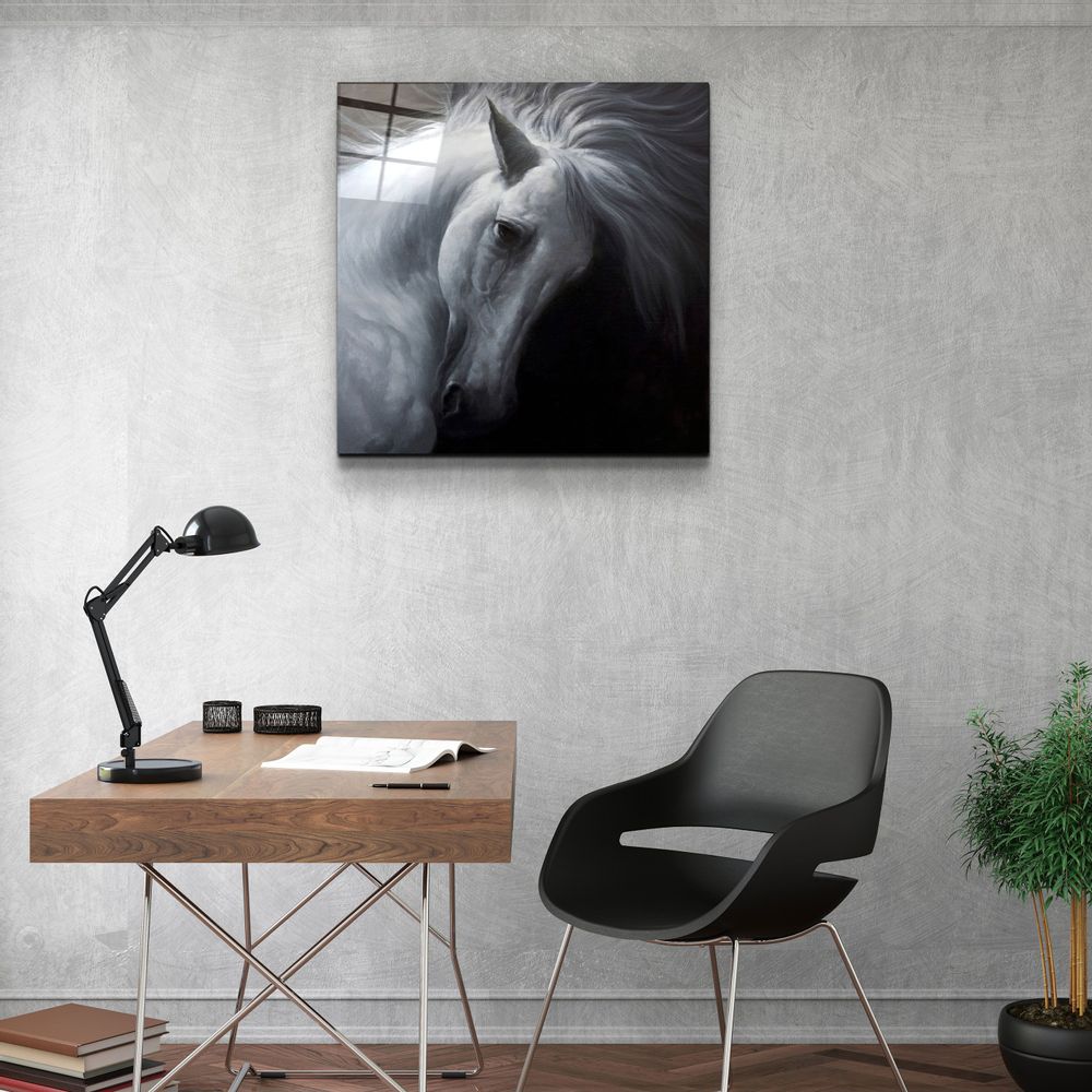 Autres décorations murales - ・"Abstract White Horse"・Glass Wall Art | Artdesigna Glass Printing Wall Arts. - ARTDESIGNA