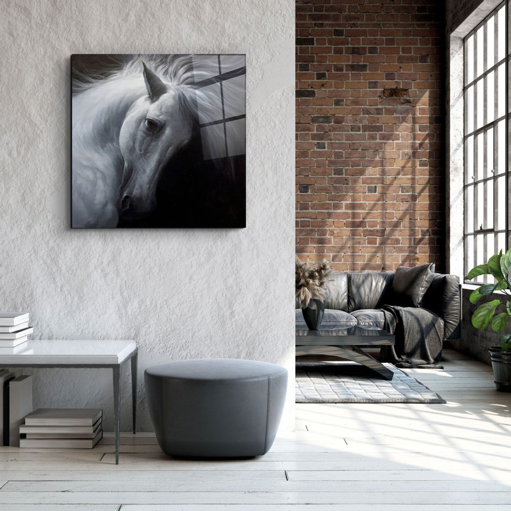 Autres décorations murales - ・"Abstract White Horse"・Glass Wall Art | Artdesigna Glass Printing Wall Arts. - ARTDESIGNA