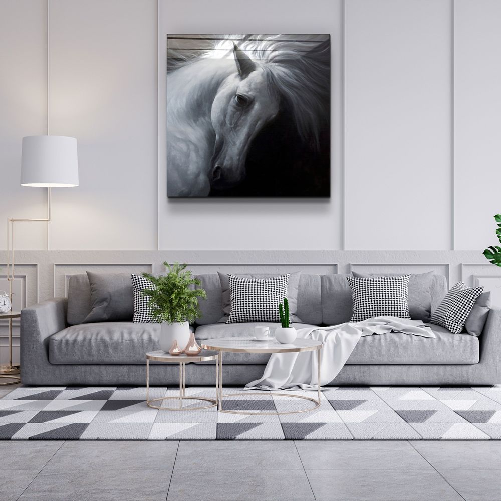 Autres décorations murales - ・"Abstract White Horse"・Glass Wall Art | Artdesigna Glass Printing Wall Arts. - ARTDESIGNA