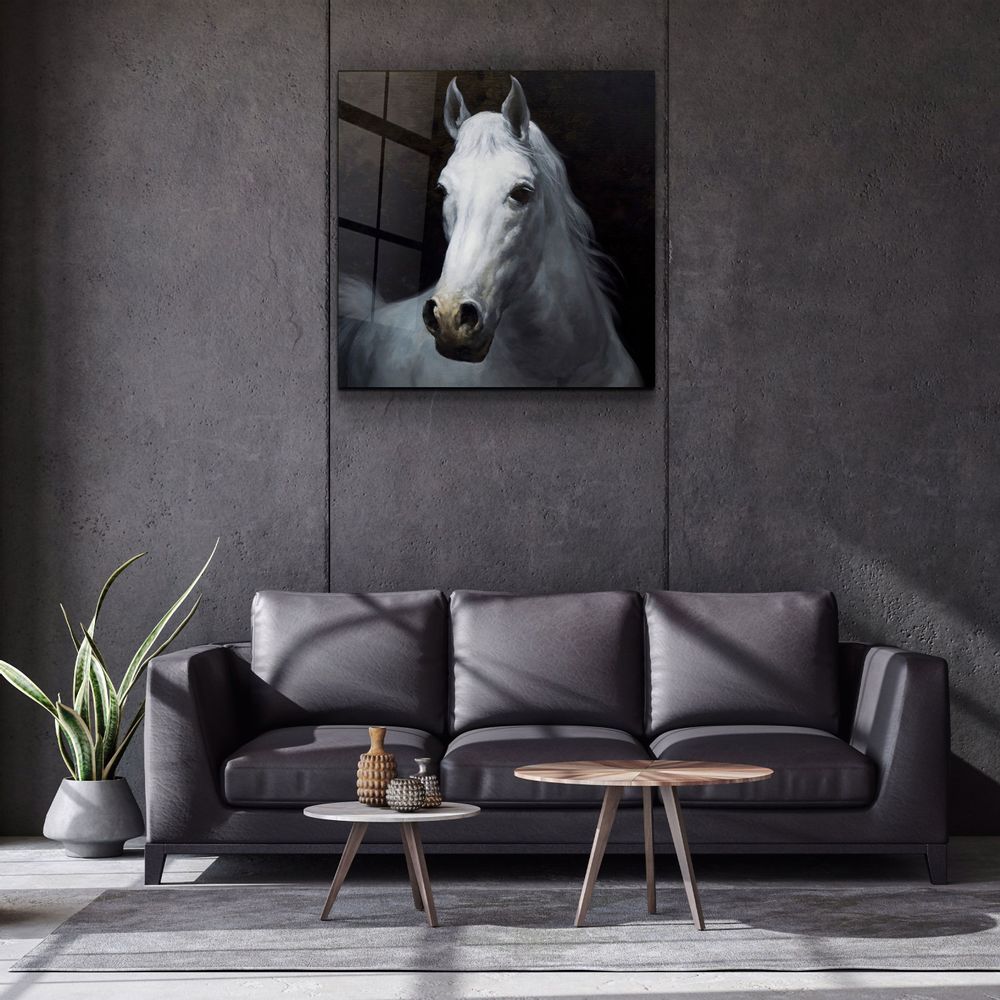 Other wall decoration - ・"Abstract White Horse V2"・Glass Wall Art | Artdesigna Glass Printing Wall Arts. - ARTDESIGNA