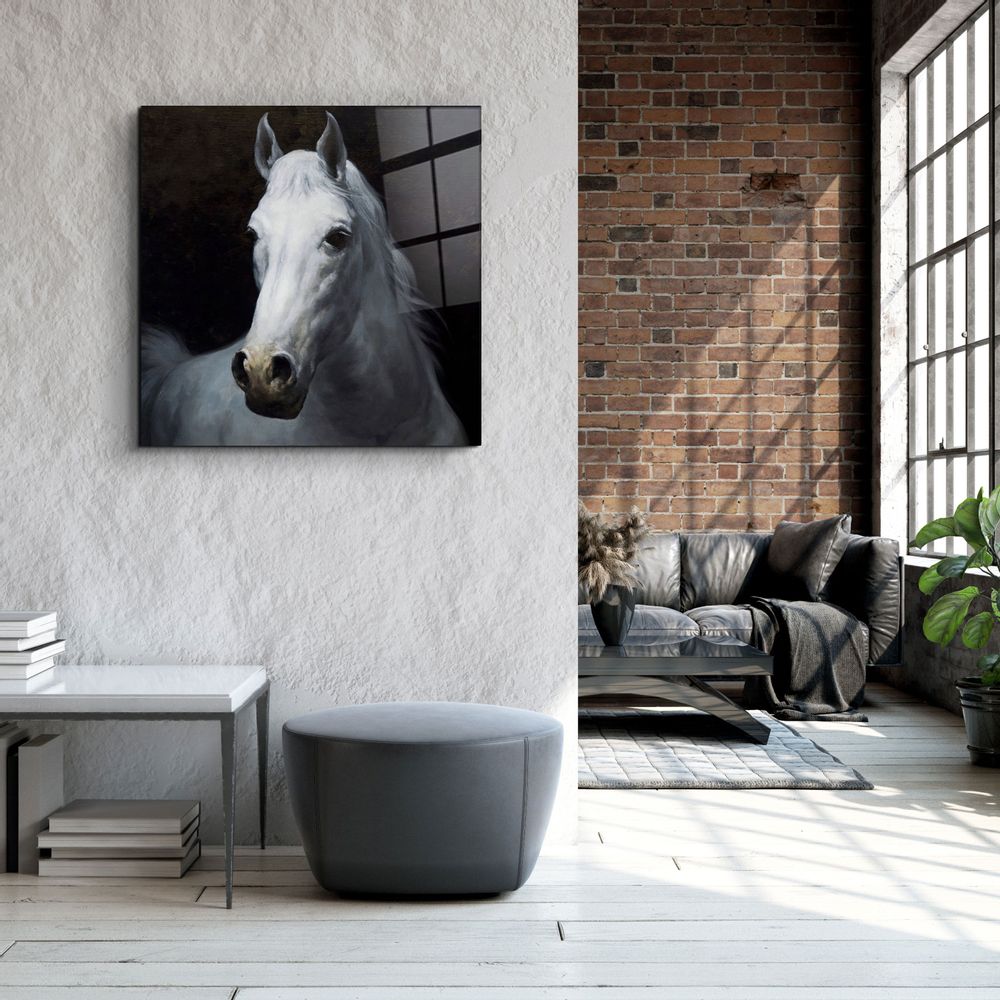 Other wall decoration - ・"Abstract White Horse V2"・Glass Wall Art | Artdesigna Glass Printing Wall Arts. - ARTDESIGNA