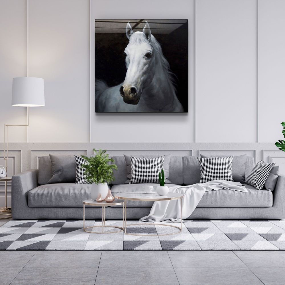 Other wall decoration - ・"Abstract White Horse V2"・Glass Wall Art | Artdesigna Glass Printing Wall Arts. - ARTDESIGNA