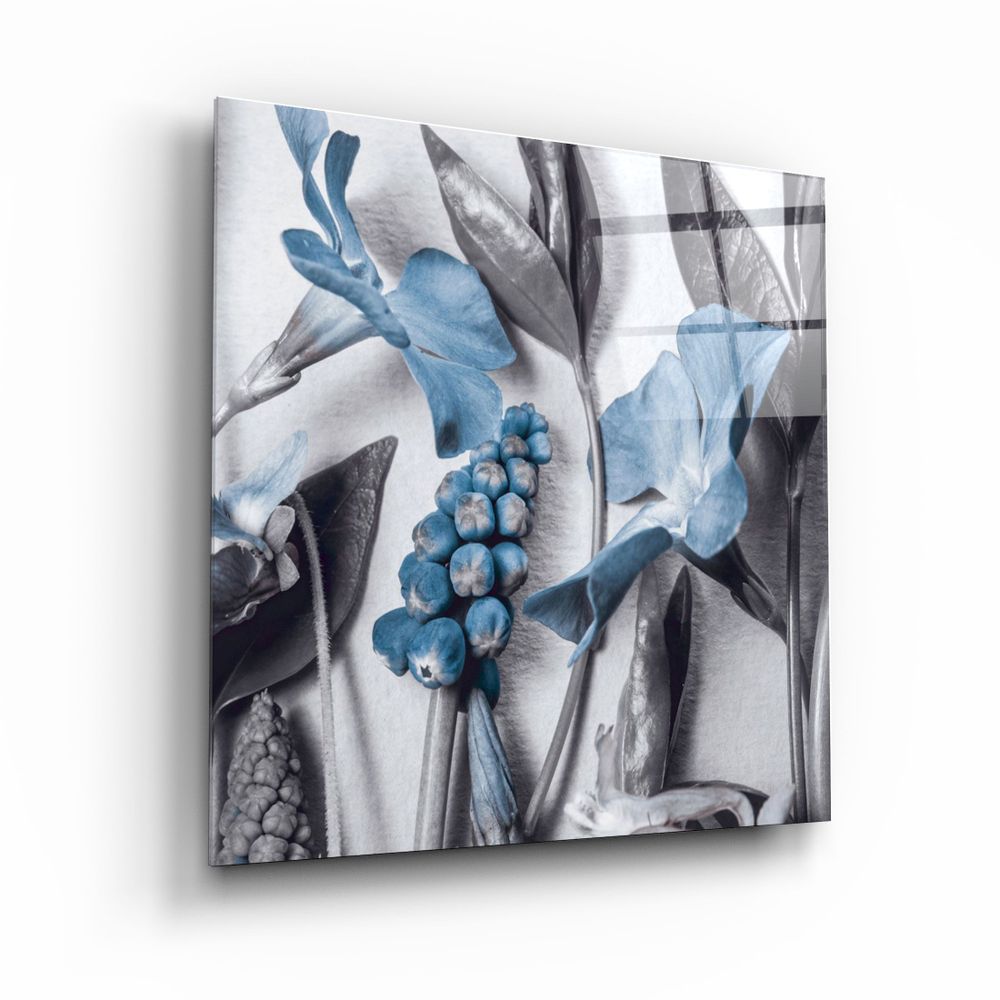 Autres décorations murales - ・"Abstract Blue Flowers"・Glass Wall Art | Artdesigna Glass Printing Wall Arts. - ARTDESIGNA