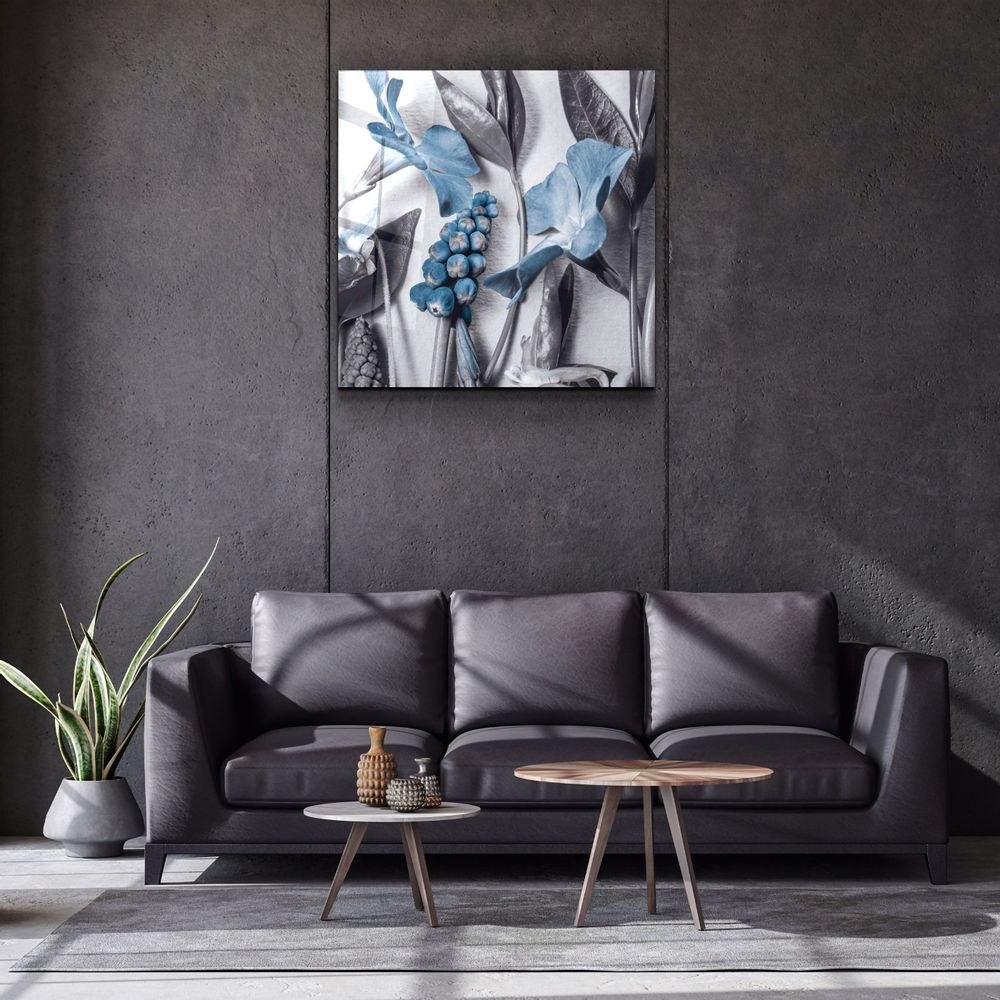Autres décorations murales - ・"Abstract Blue Flowers"・Glass Wall Art | Artdesigna Glass Printing Wall Arts. - ARTDESIGNA