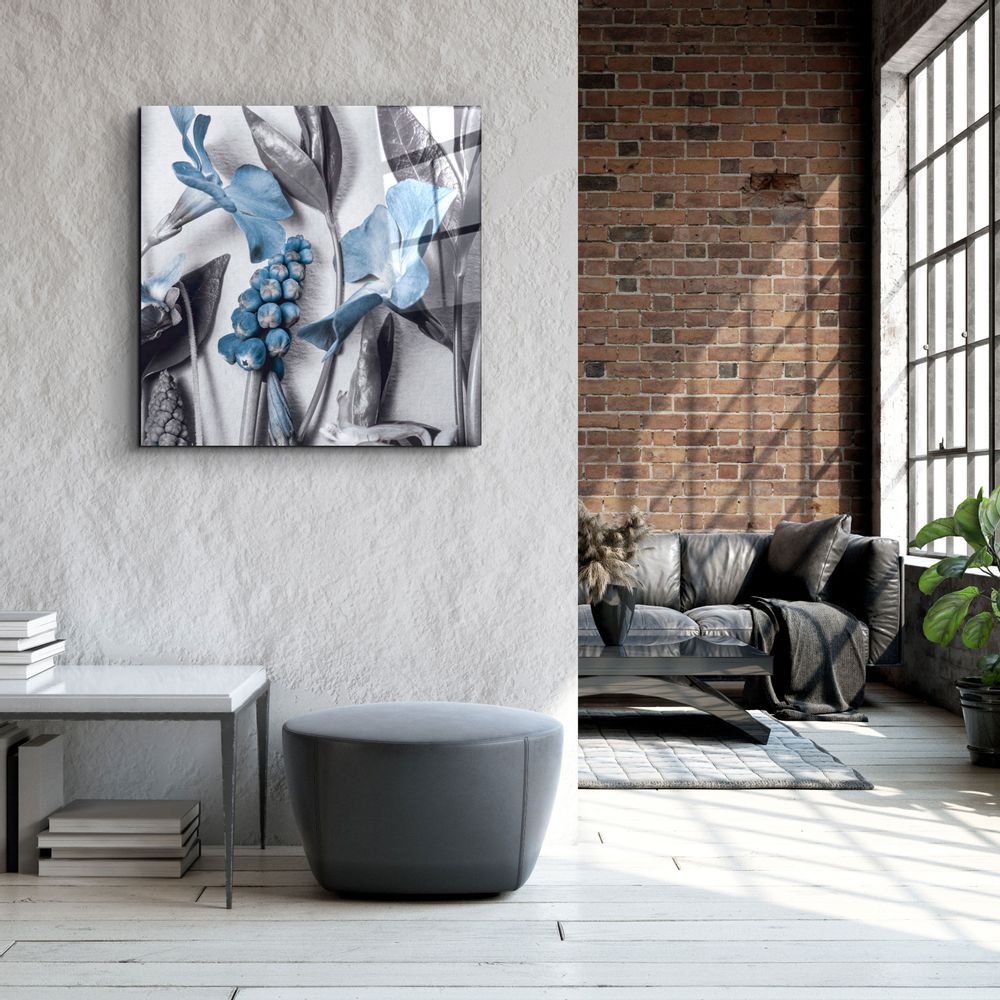 Autres décorations murales - ・"Abstract Blue Flowers"・Glass Wall Art | Artdesigna Glass Printing Wall Arts. - ARTDESIGNA