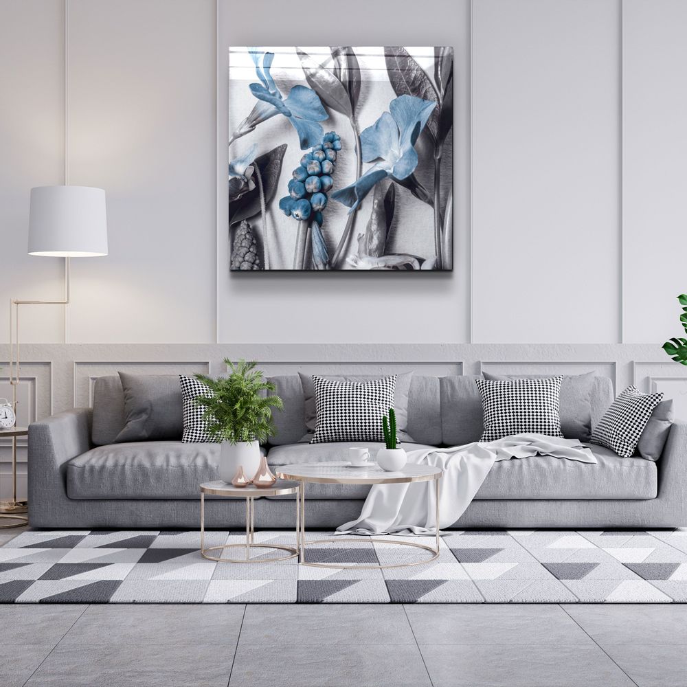 Autres décorations murales - ・"Abstract Blue Flowers"・Glass Wall Art | Artdesigna Glass Printing Wall Arts. - ARTDESIGNA