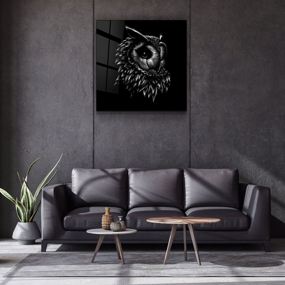 Autres décorations murales - ・"Abstract Black Owl"・Glass Wall Art | Artdesigna Glass Printing Wall Arts. - ARTDESIGNA