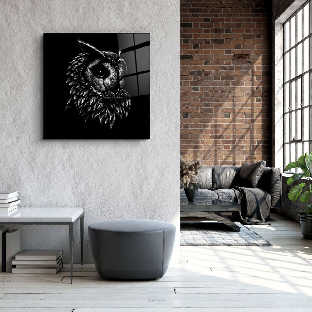 Autres décorations murales - ・"Abstract Black Owl"・Glass Wall Art | Artdesigna Glass Printing Wall Arts. - ARTDESIGNA