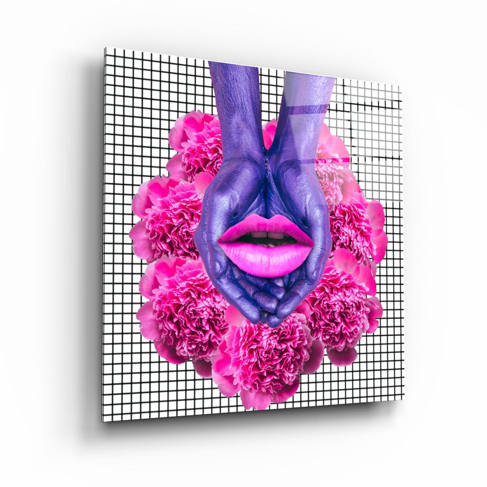 Other wall decoration - ・"Pink Flowers and Lips"・Glass Wall Art | Artdesigna Glass Printing Wall Arts. - ARTDESIGNA