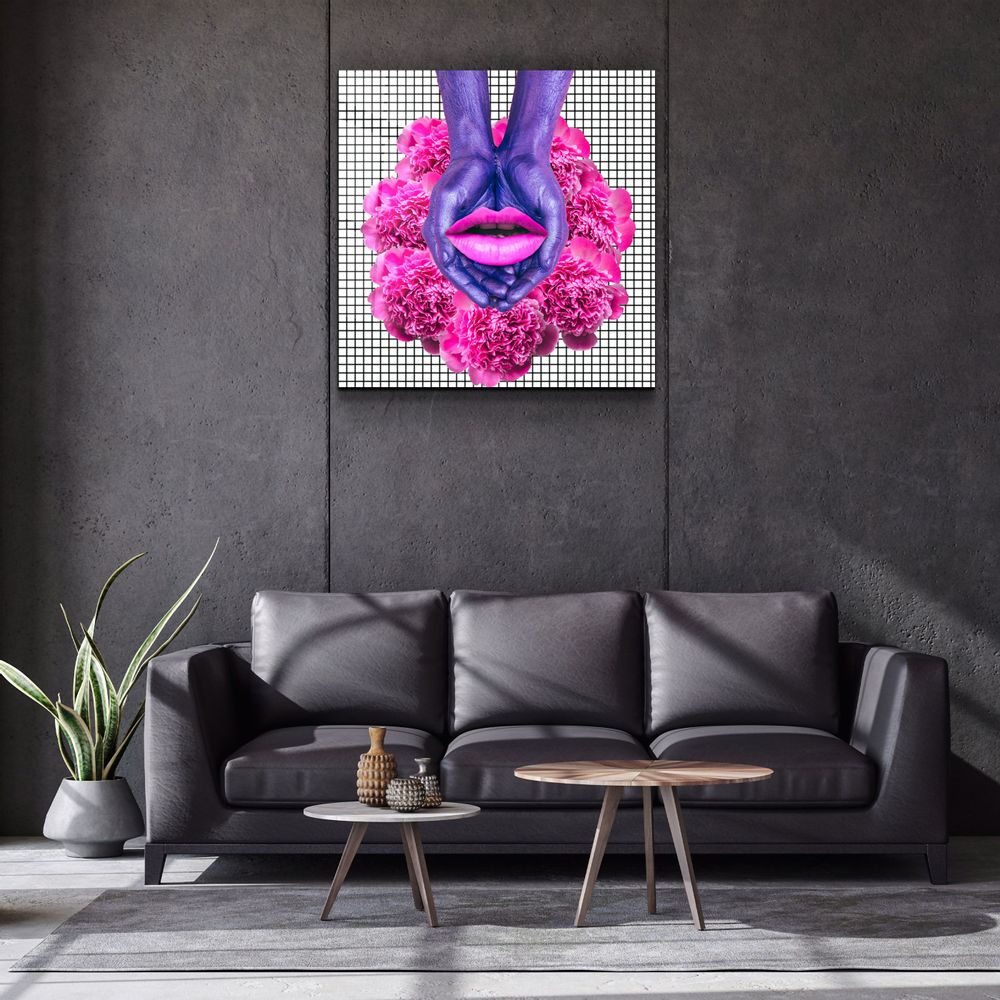 Other wall decoration - ・"Pink Flowers and Lips"・Glass Wall Art | Artdesigna Glass Printing Wall Arts. - ARTDESIGNA