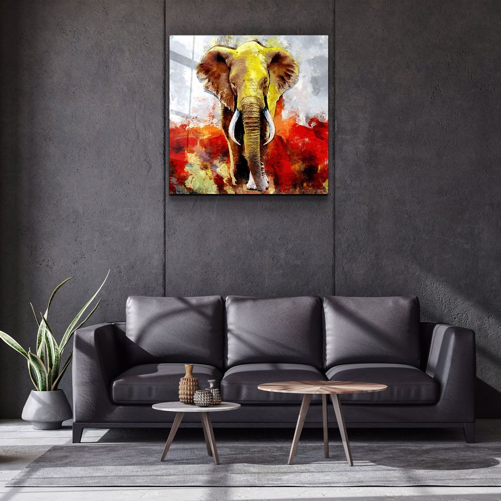 Autres décorations murales - ・"Abstract Colorful Elephant"・Glass Wall Art | Artdesigna Glass Printing Wall Arts. - ARTDESIGNA