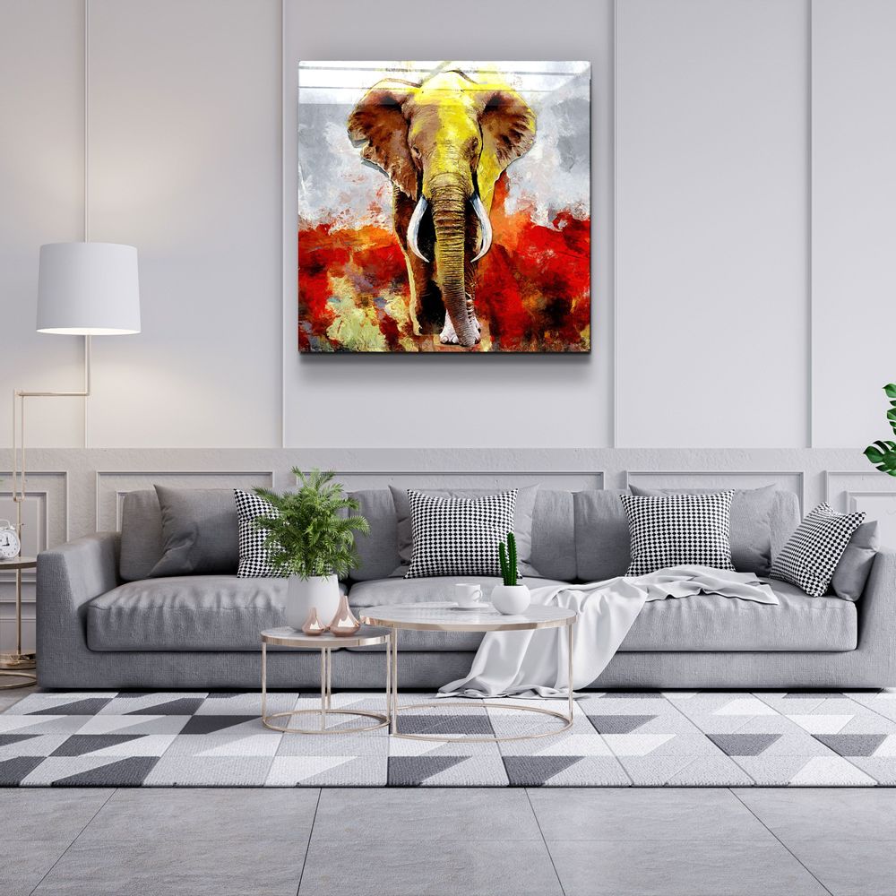 Autres décorations murales - ・"Abstract Colorful Elephant"・Glass Wall Art | Artdesigna Glass Printing Wall Arts. - ARTDESIGNA