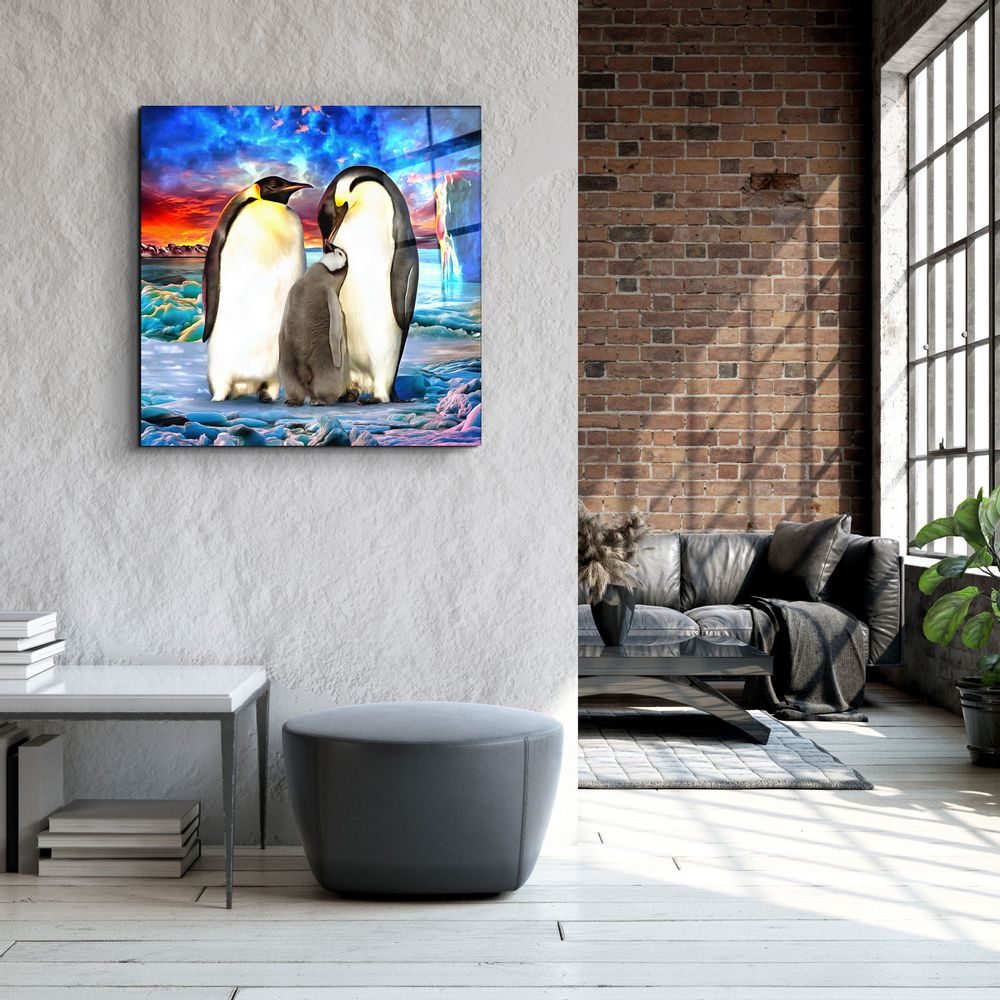 Autres décorations murales - ・"Penguin Family"・Glass Wall Art | Artdesigna Glass Printing Wall Arts. - ARTDESIGNA