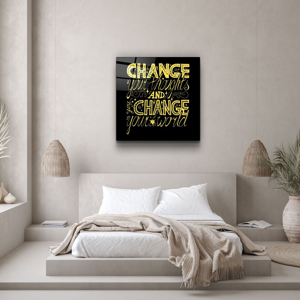 Autres décorations murales - ・"Change Your World - Yellow"・Glass Wall Art | Artdesigna Glass Printing Wall Arts. - ARTDESIGNA