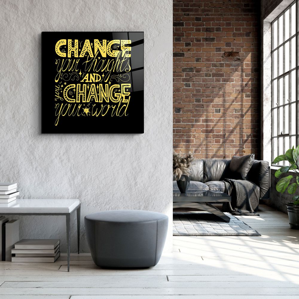 Autres décorations murales - ・"Change Your World - Yellow"・Glass Wall Art | Artdesigna Glass Printing Wall Arts. - ARTDESIGNA
