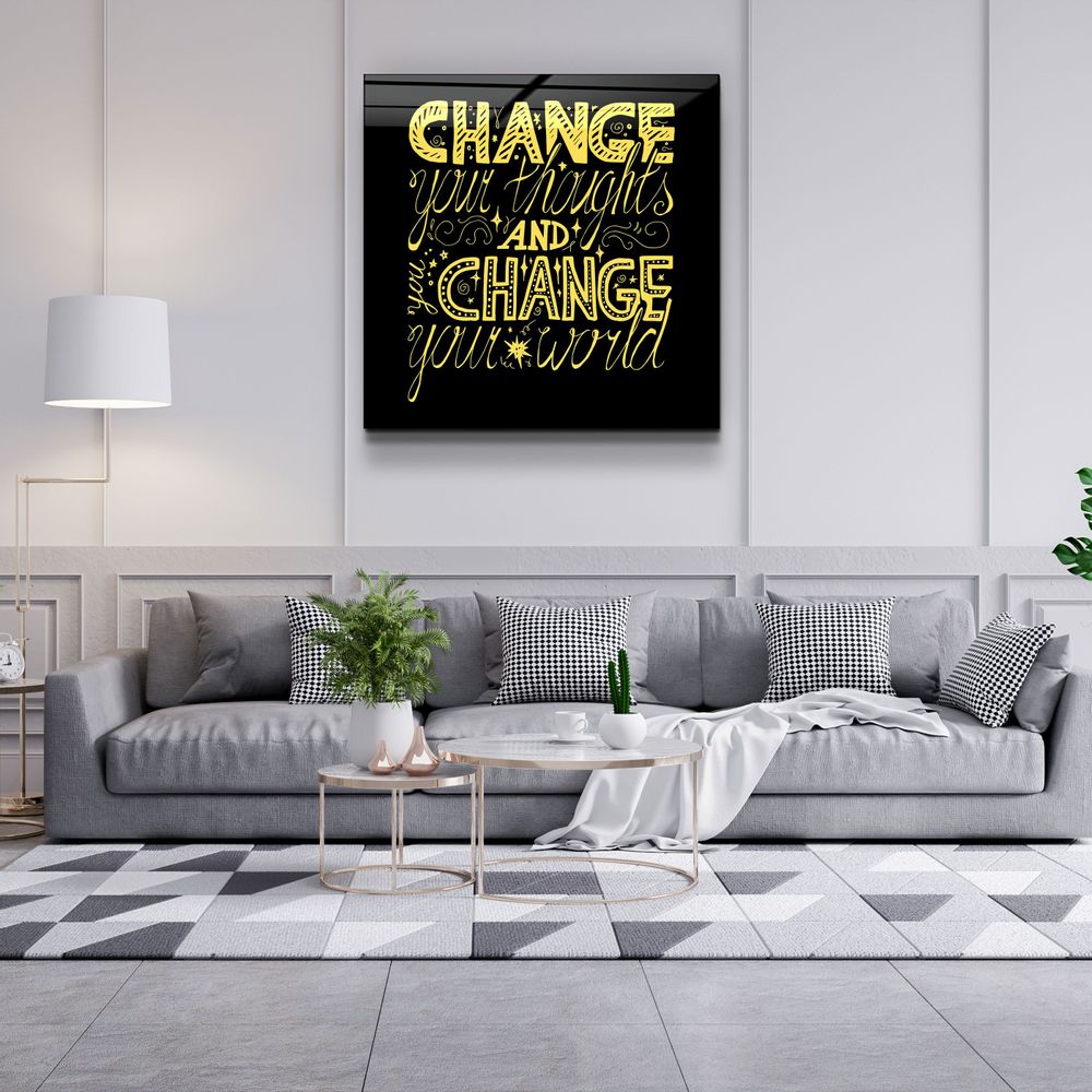 Autres décorations murales - ・"Change Your World - Yellow"・Glass Wall Art | Artdesigna Glass Printing Wall Arts. - ARTDESIGNA