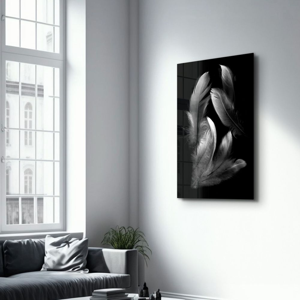 Autres décorations murales - White Feathers 1 | Glass Wall Art - ARTDESIGNA