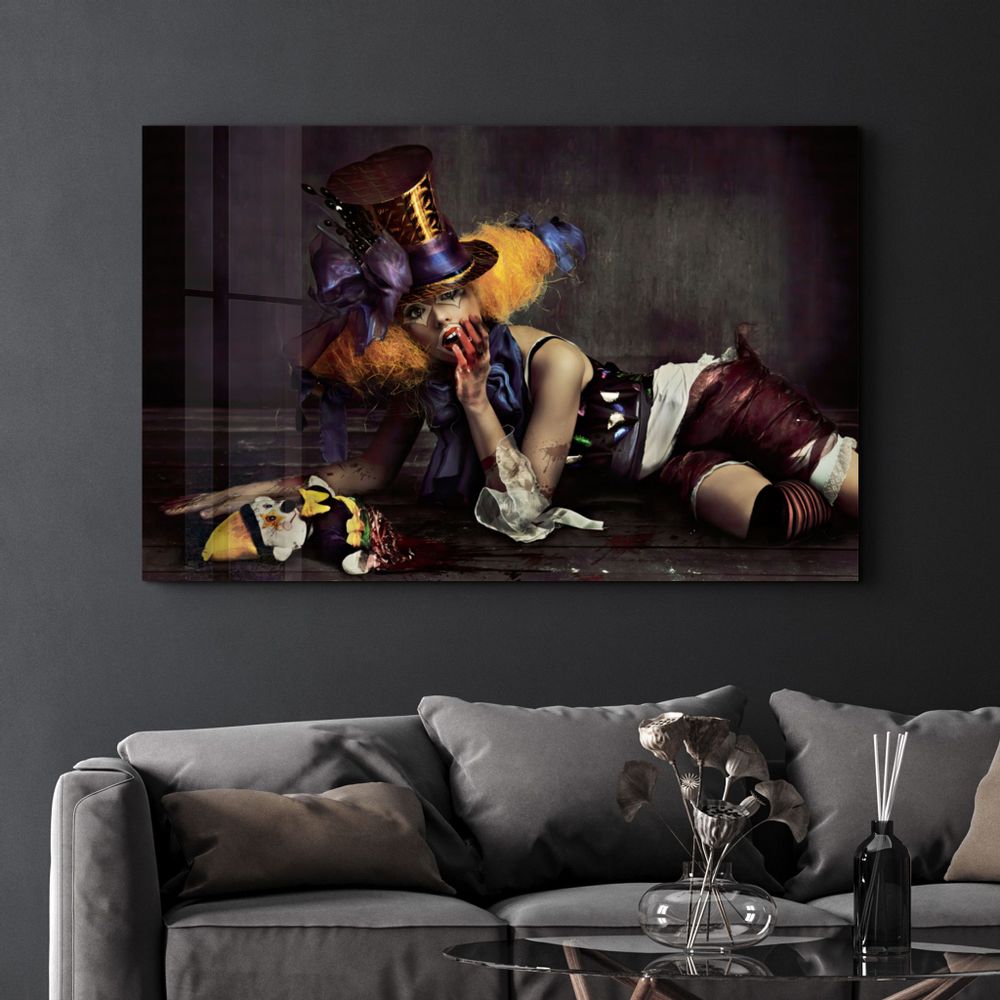 Autres décorations murales - Abstract Yellow Hat Woman | Glass Wall Art - ARTDESIGNA