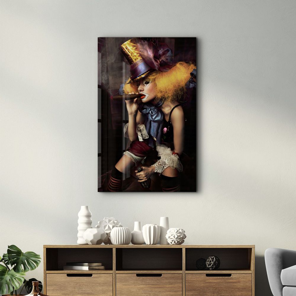 Autres décorations murales - Yellow Hat Woman | Glass Wall Art - ARTDESIGNA