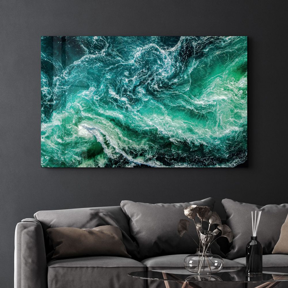 Autres décorations murales - Green Waves | Glass Wall Art - ARTDESIGNA