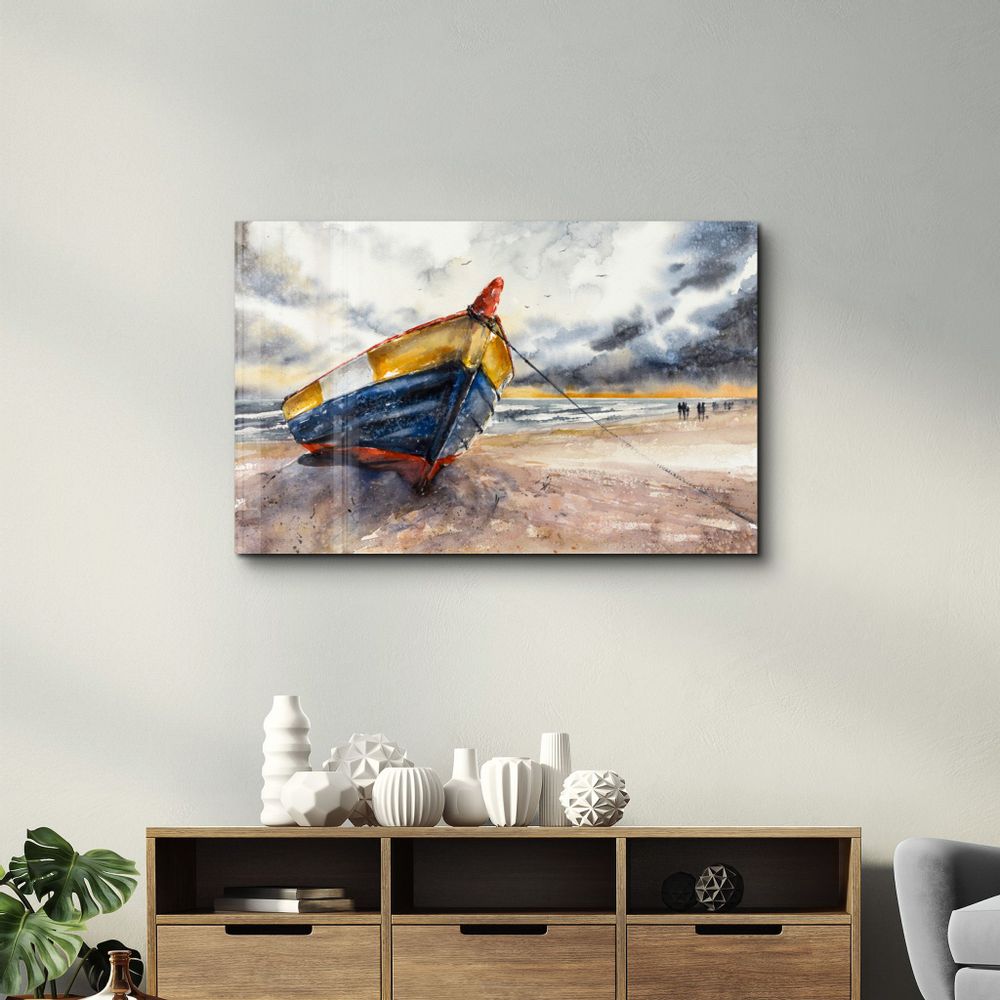 Autres décorations murales - Boat On the Beach | Glass Wall Art - ARTDESIGNA