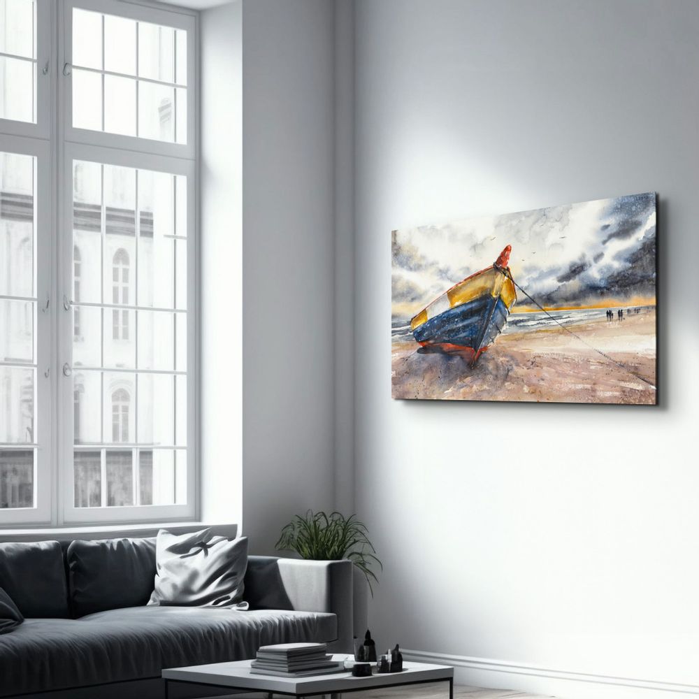 Autres décorations murales - Boat On the Beach | Glass Wall Art - ARTDESIGNA