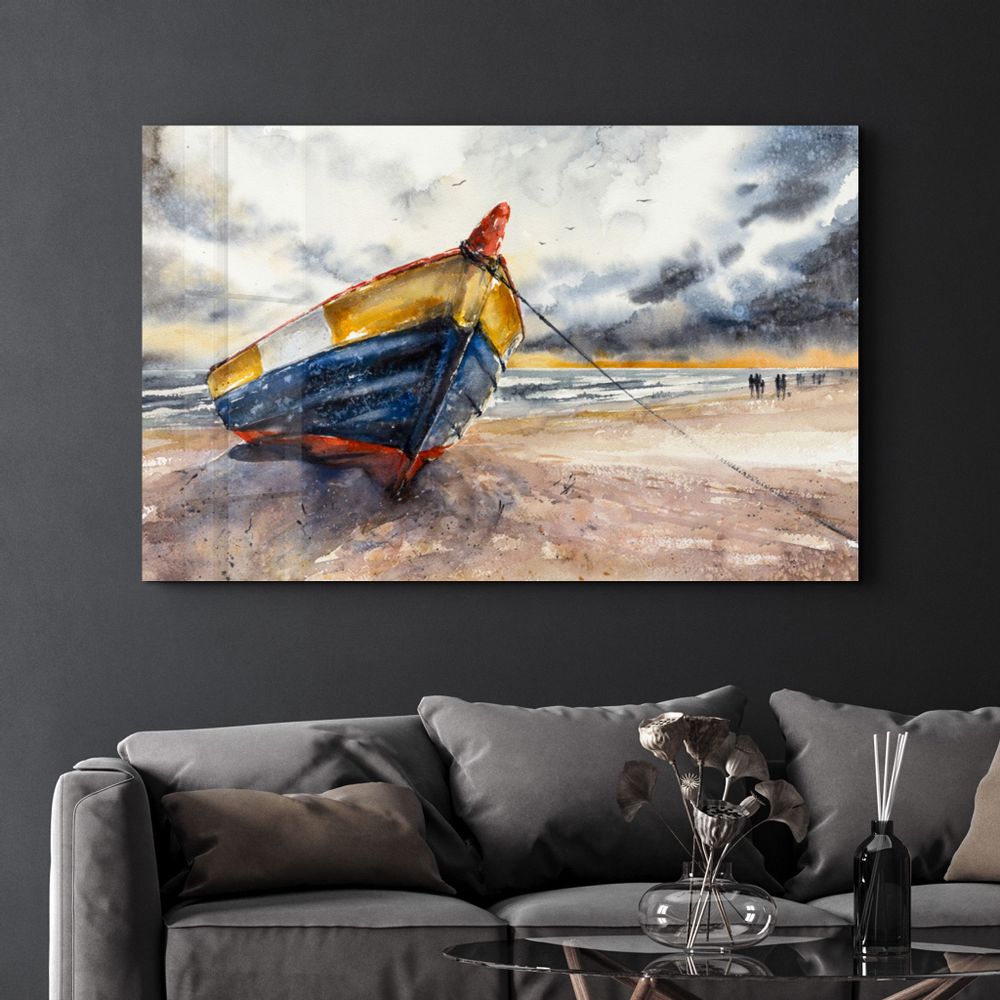 Autres décorations murales - Boat On the Beach | Glass Wall Art - ARTDESIGNA