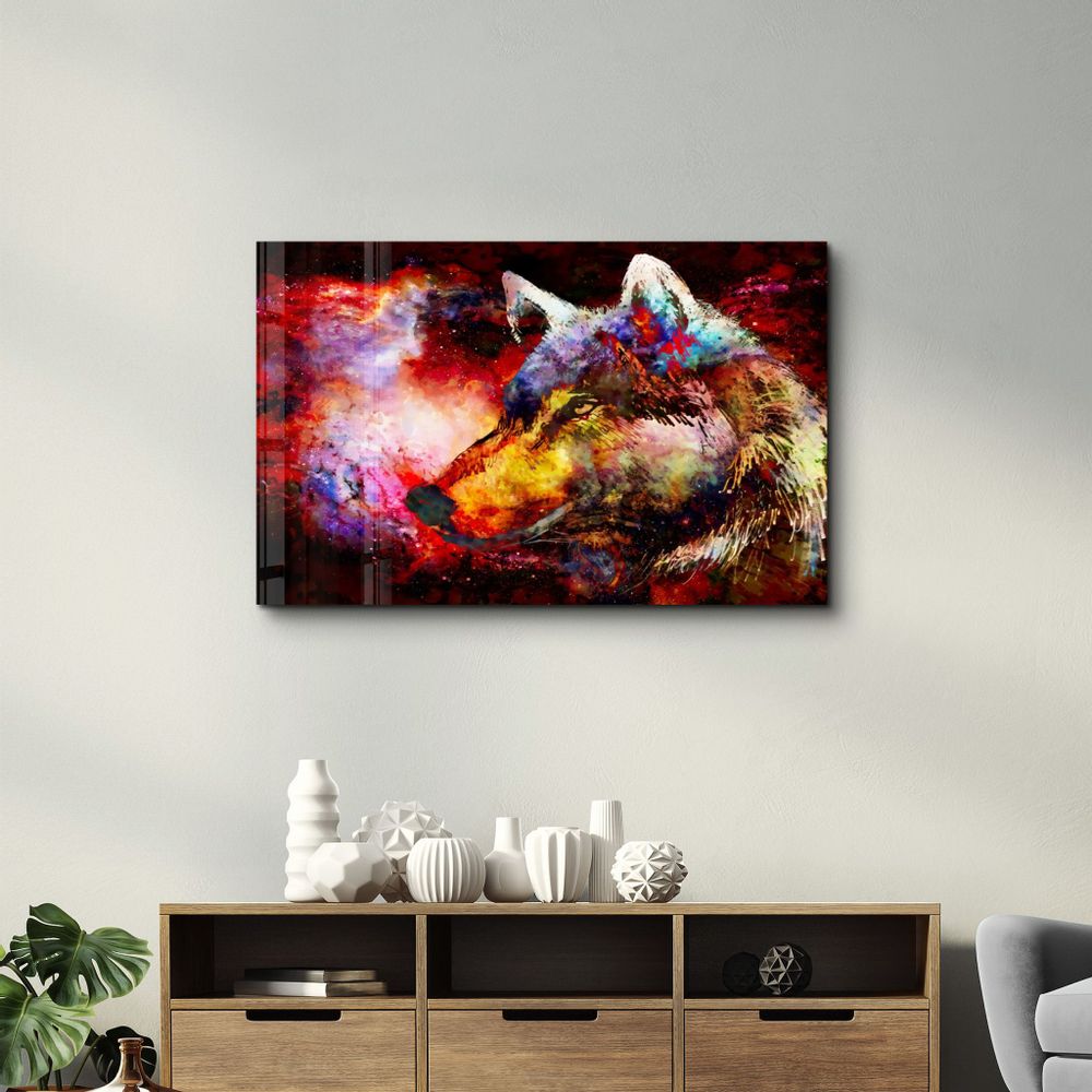 Other wall decoration - Abstract Colorful Wolf | Glass Wall Art - ARTDESIGNA