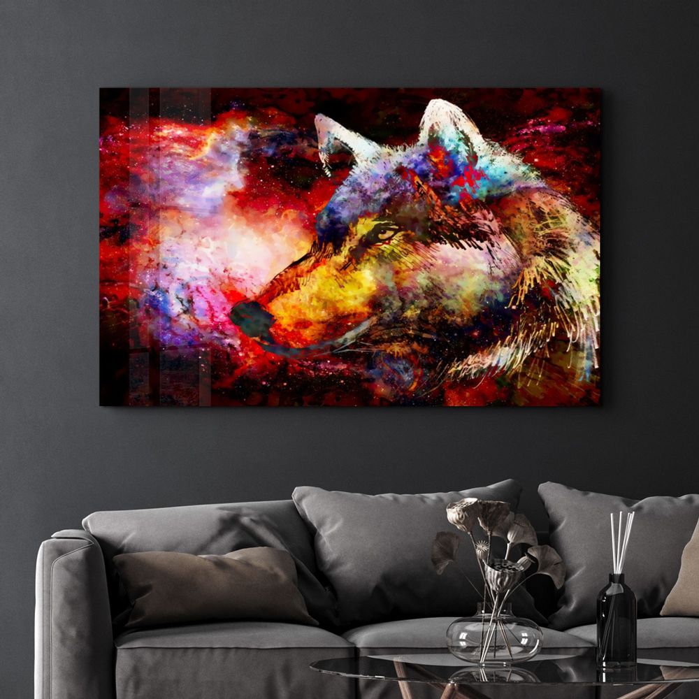 Other wall decoration - Abstract Colorful Wolf | Glass Wall Art - ARTDESIGNA