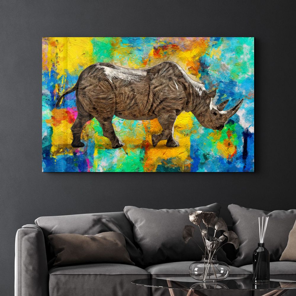 Other wall decoration - Abstract Rhino V2 | Glass Wall Art - ARTDESIGNA