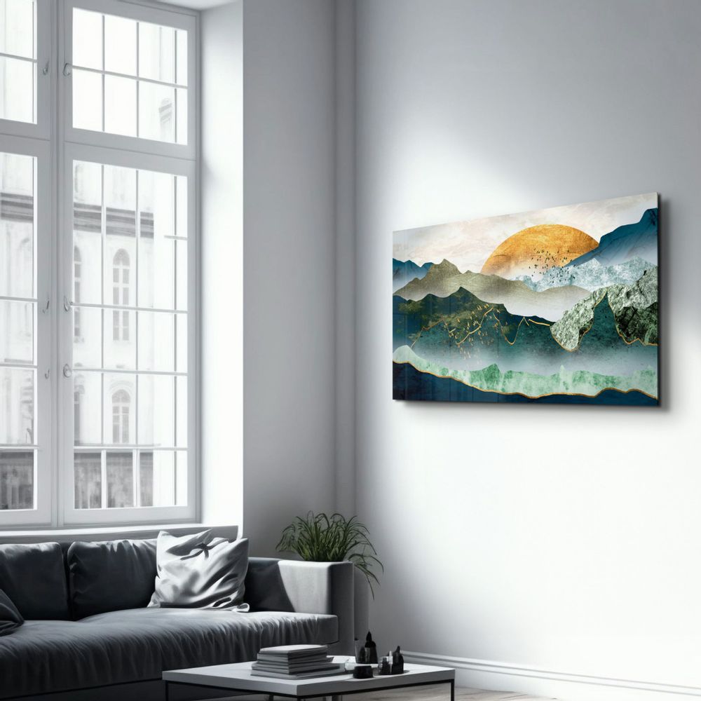 Autres décorations murales - Abstract Birds and Sunset | Glass Wall Art - ARTDESIGNA
