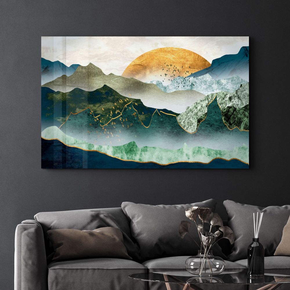 Autres décorations murales - Abstract Birds and Sunset | Glass Wall Art - ARTDESIGNA