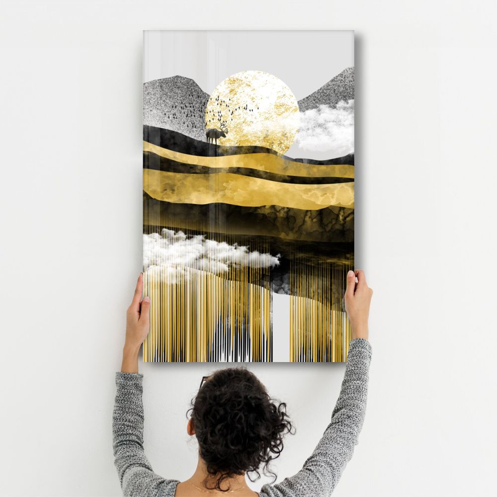 Autres décorations murales - Abstract Deer & Birds | Glass Wall Art - ARTDESIGNA