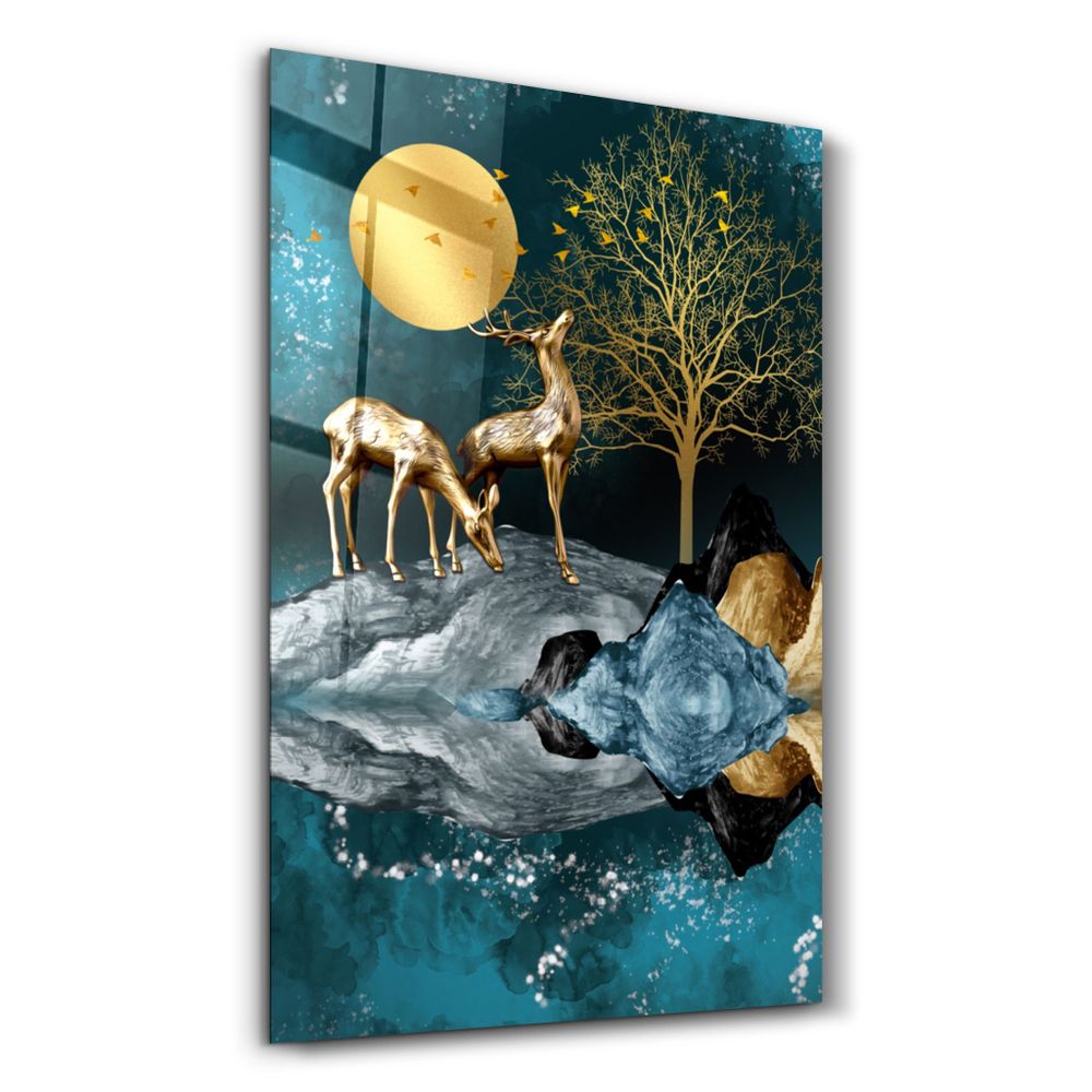 Autres décorations murales - Abstract Deer & Birds V2 | Glass Wall Art - ARTDESIGNA