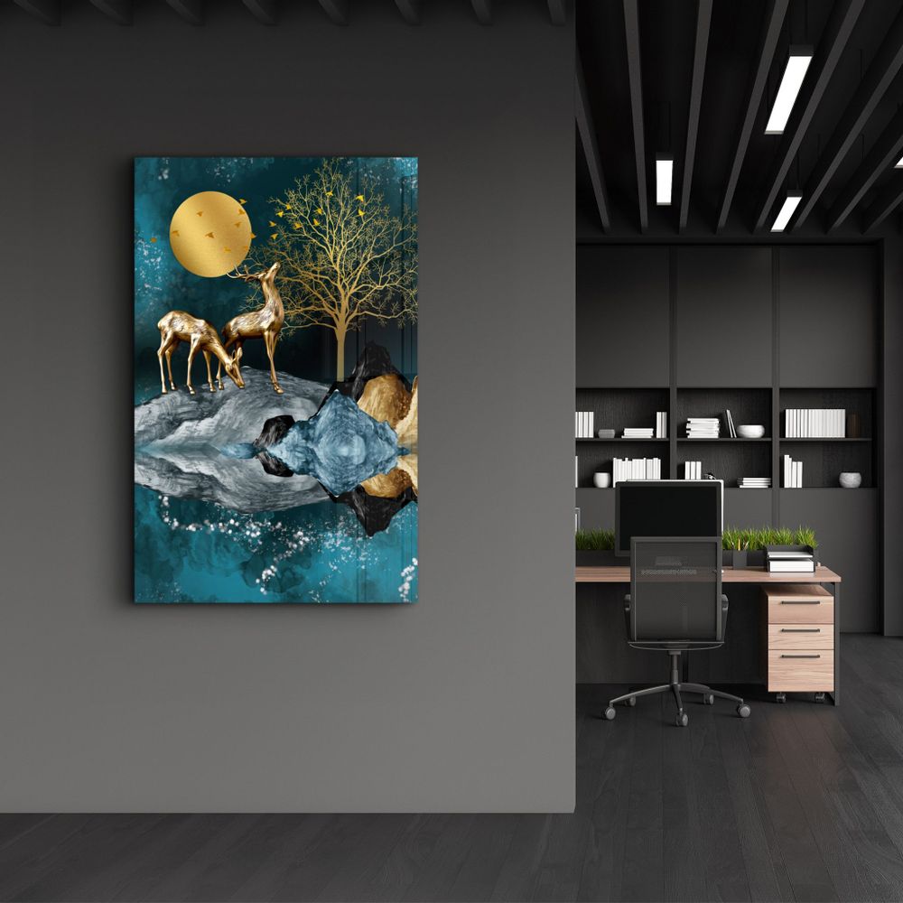 Autres décorations murales - Abstract Deer & Birds V2 | Glass Wall Art - ARTDESIGNA