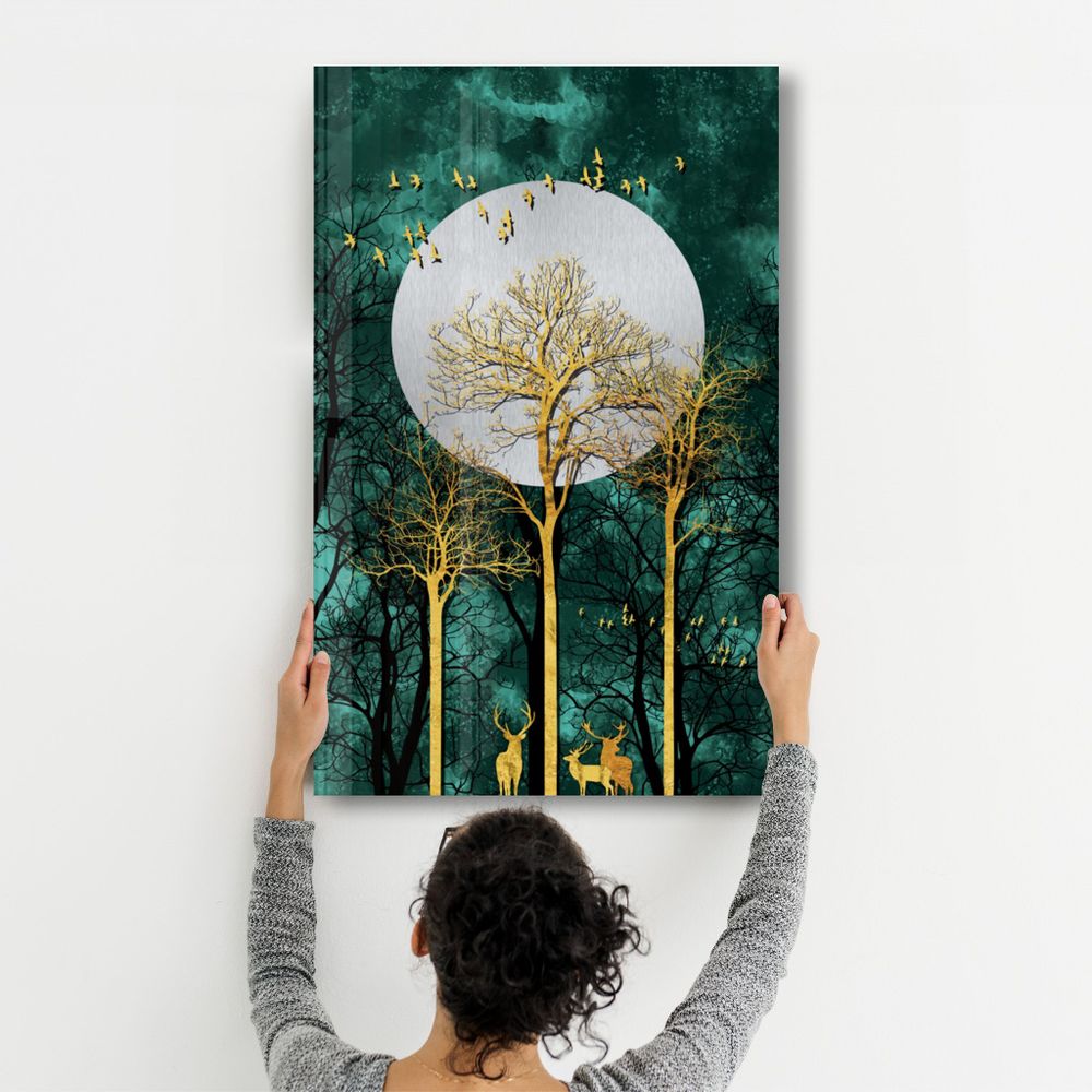 Other wall decoration - Abstract Deer & Birds V3 | Glass Wall Art - ARTDESIGNA