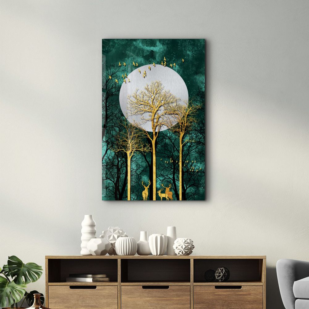 Other wall decoration - Abstract Deer & Birds V3 | Glass Wall Art - ARTDESIGNA