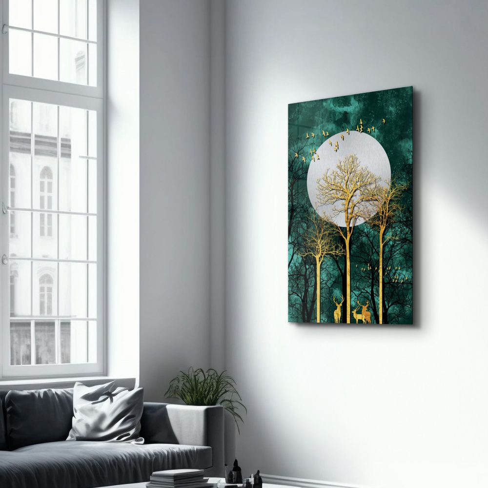 Other wall decoration - Abstract Deer & Birds V3 | Glass Wall Art - ARTDESIGNA