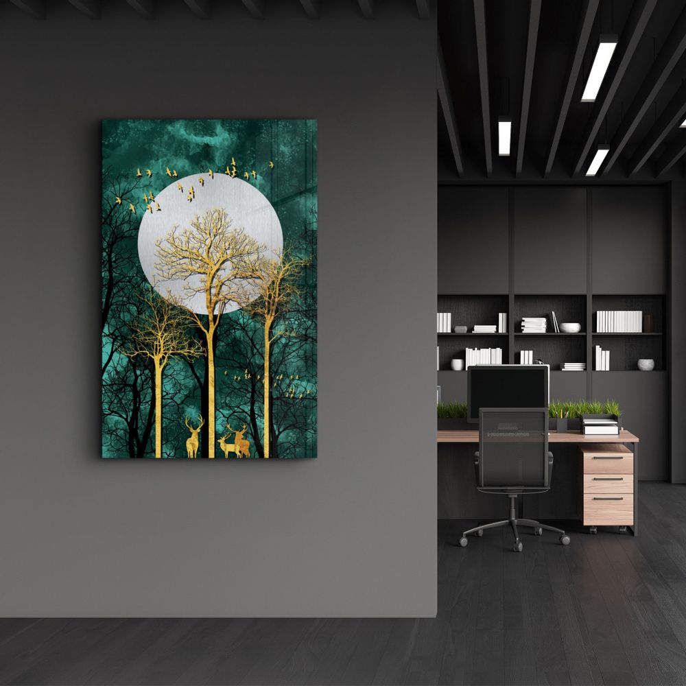 Other wall decoration - Abstract Deer & Birds V3 | Glass Wall Art - ARTDESIGNA