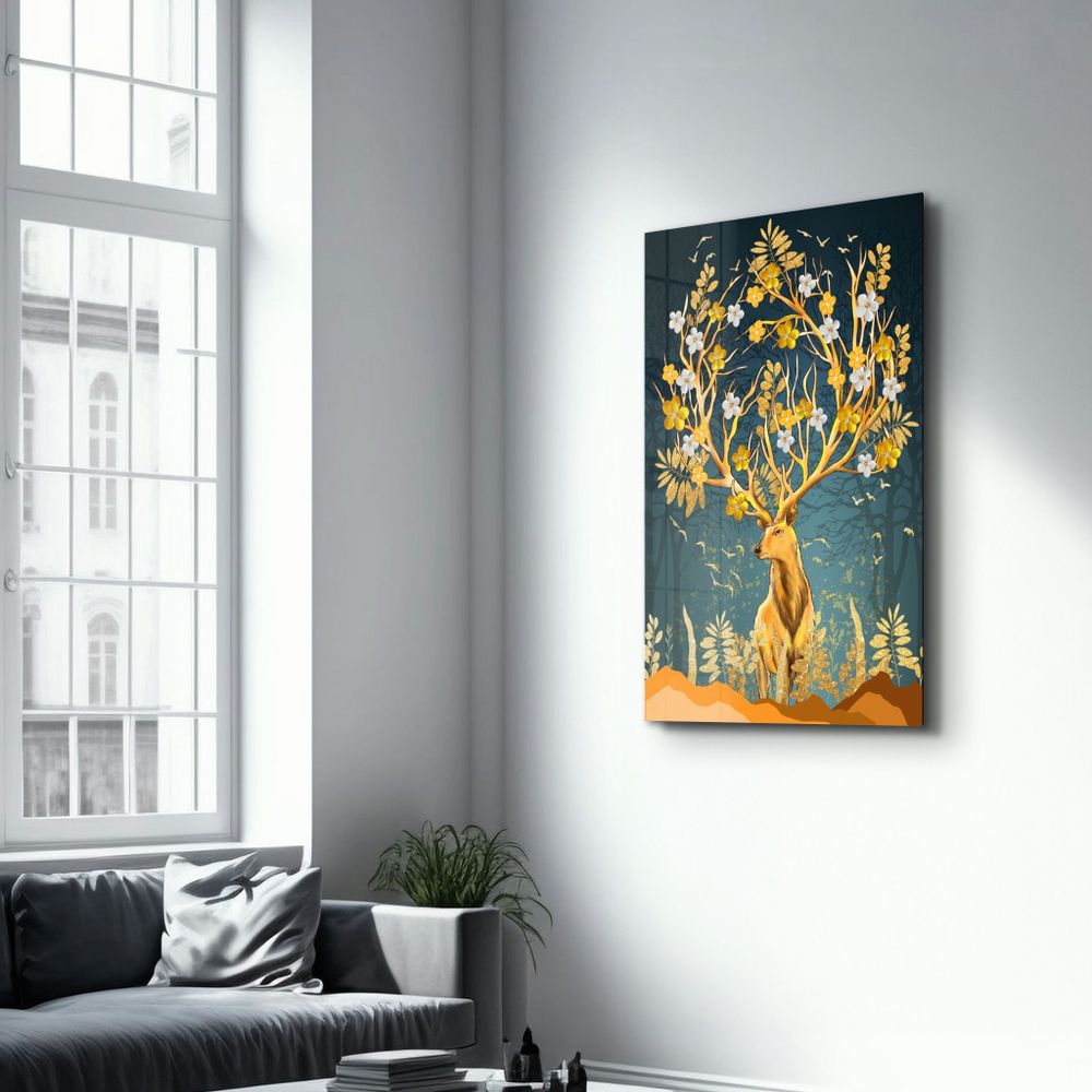 Other wall decoration - Abstract Deer & Flowers | Glass Wall Art - ARTDESIGNA