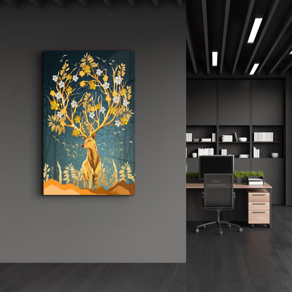 Other wall decoration - Abstract Deer & Flowers | Glass Wall Art - ARTDESIGNA