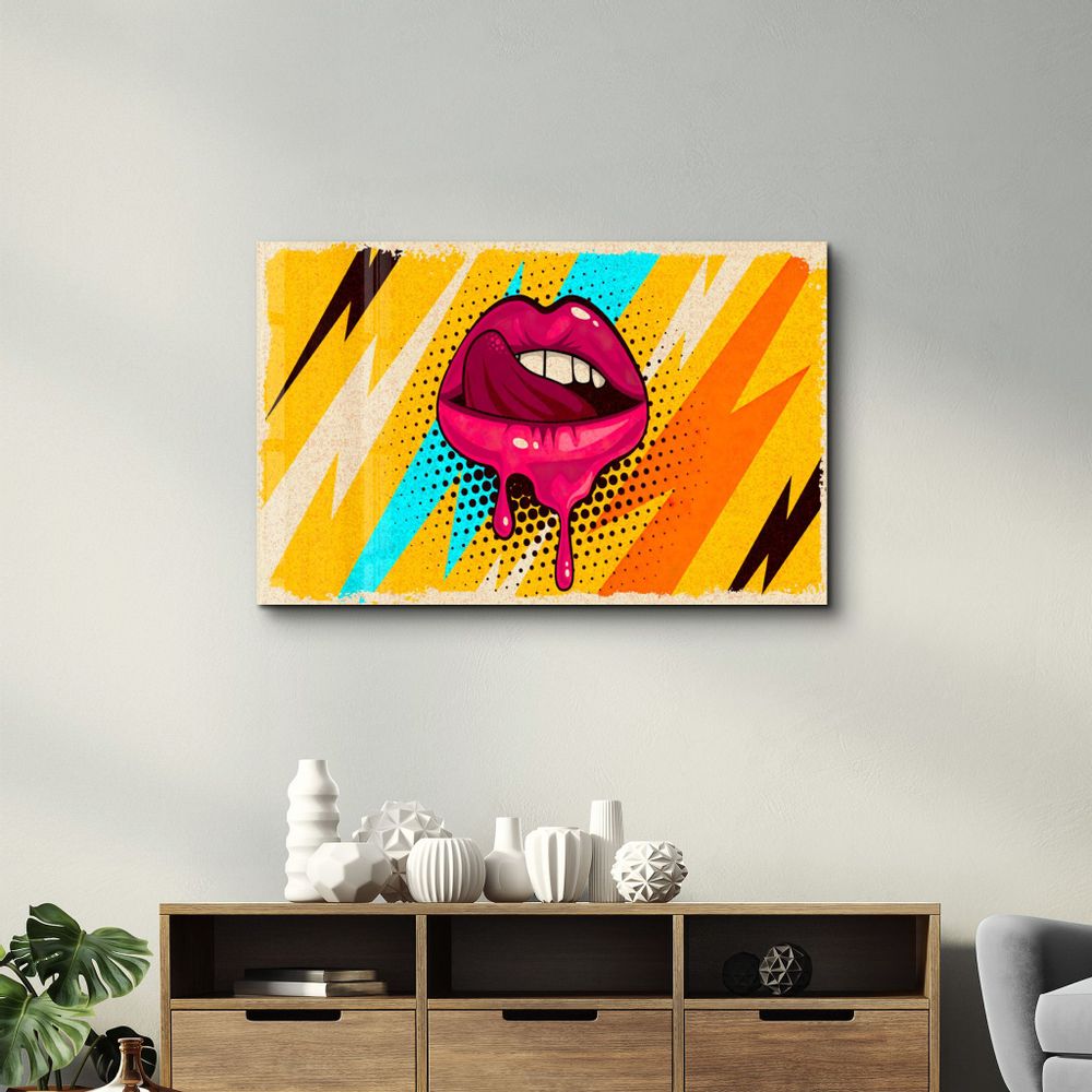 Other wall decoration - Abstract Pink Lips | Glass Wall Art - ARTDESIGNA