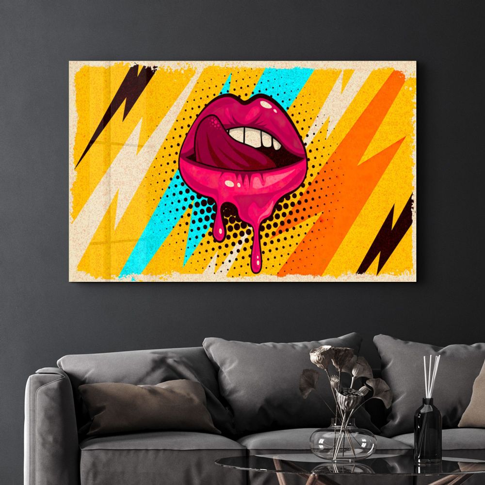 Other wall decoration - Abstract Pink Lips | Glass Wall Art - ARTDESIGNA