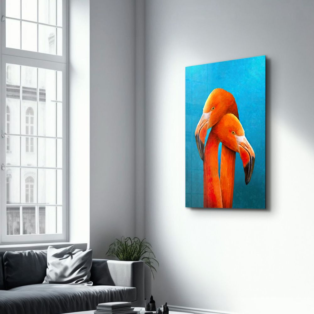 Other wall decoration - Orange Flamingos | Glass Wall Art - ARTDESIGNA