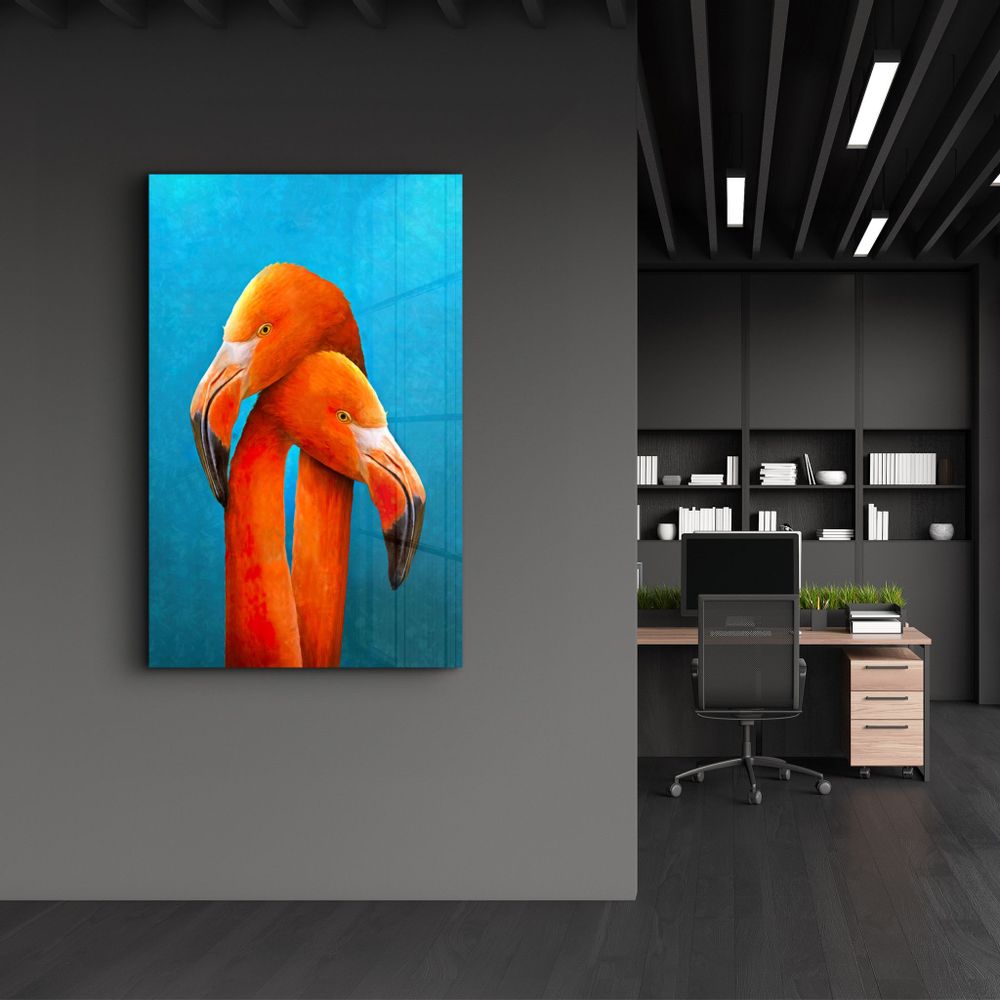 Other wall decoration - Orange Flamingos | Glass Wall Art - ARTDESIGNA