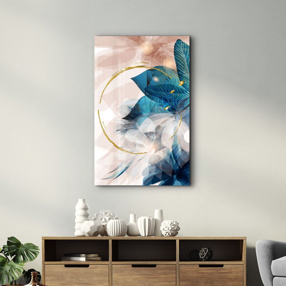 Autres décorations murales - Abstract Blue Leaves | Glass Wall Art - ARTDESIGNA