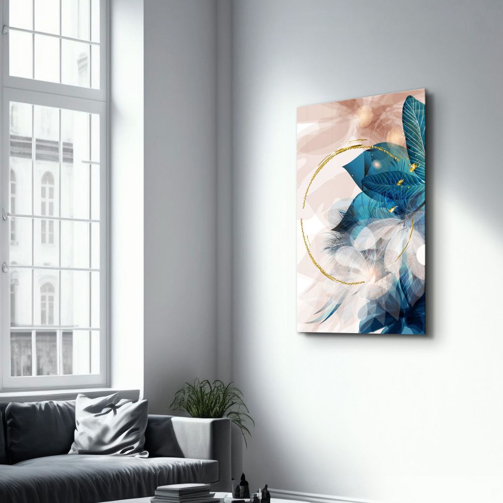 Autres décorations murales - Abstract Blue Leaves | Glass Wall Art - ARTDESIGNA